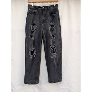 BDG Jeans Womens 32 Washed Black High Rise Baggy Extreme Distressed Cotton Shred